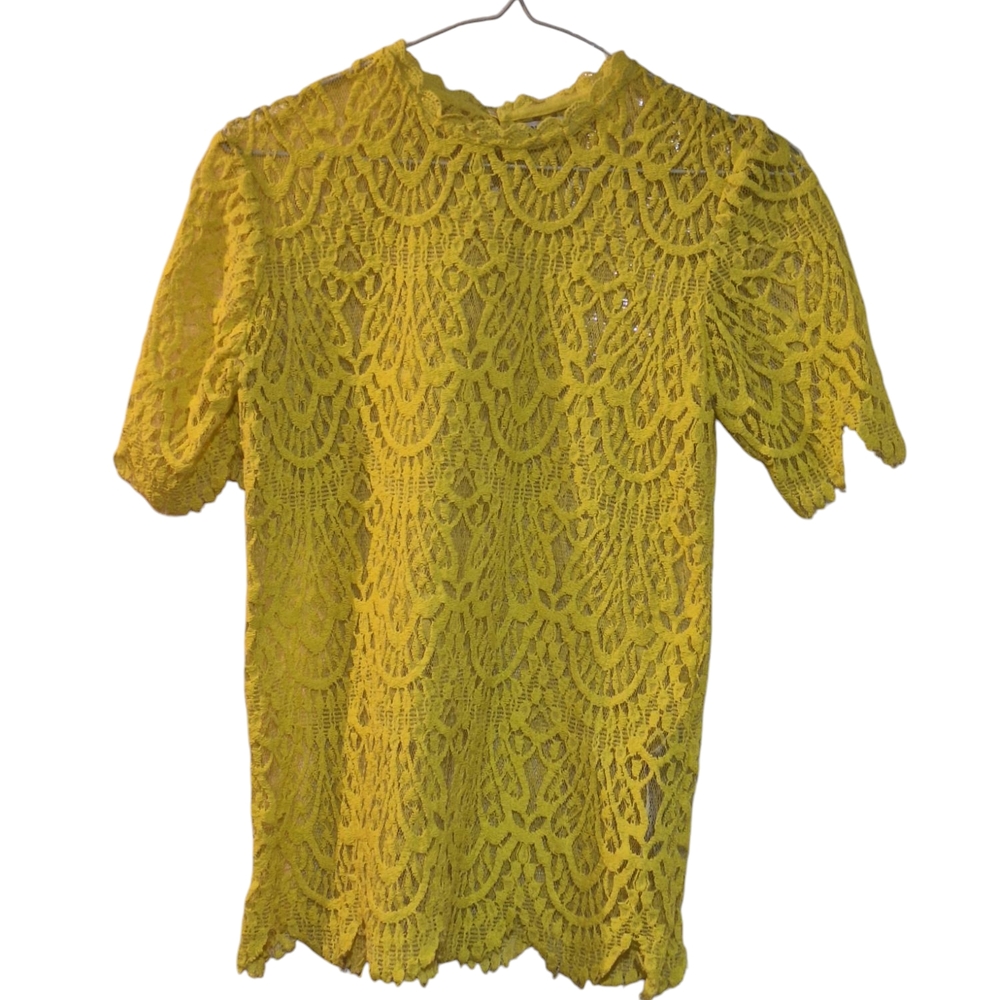 Zara Yellow Embellished Blouse with Mandarin Collar